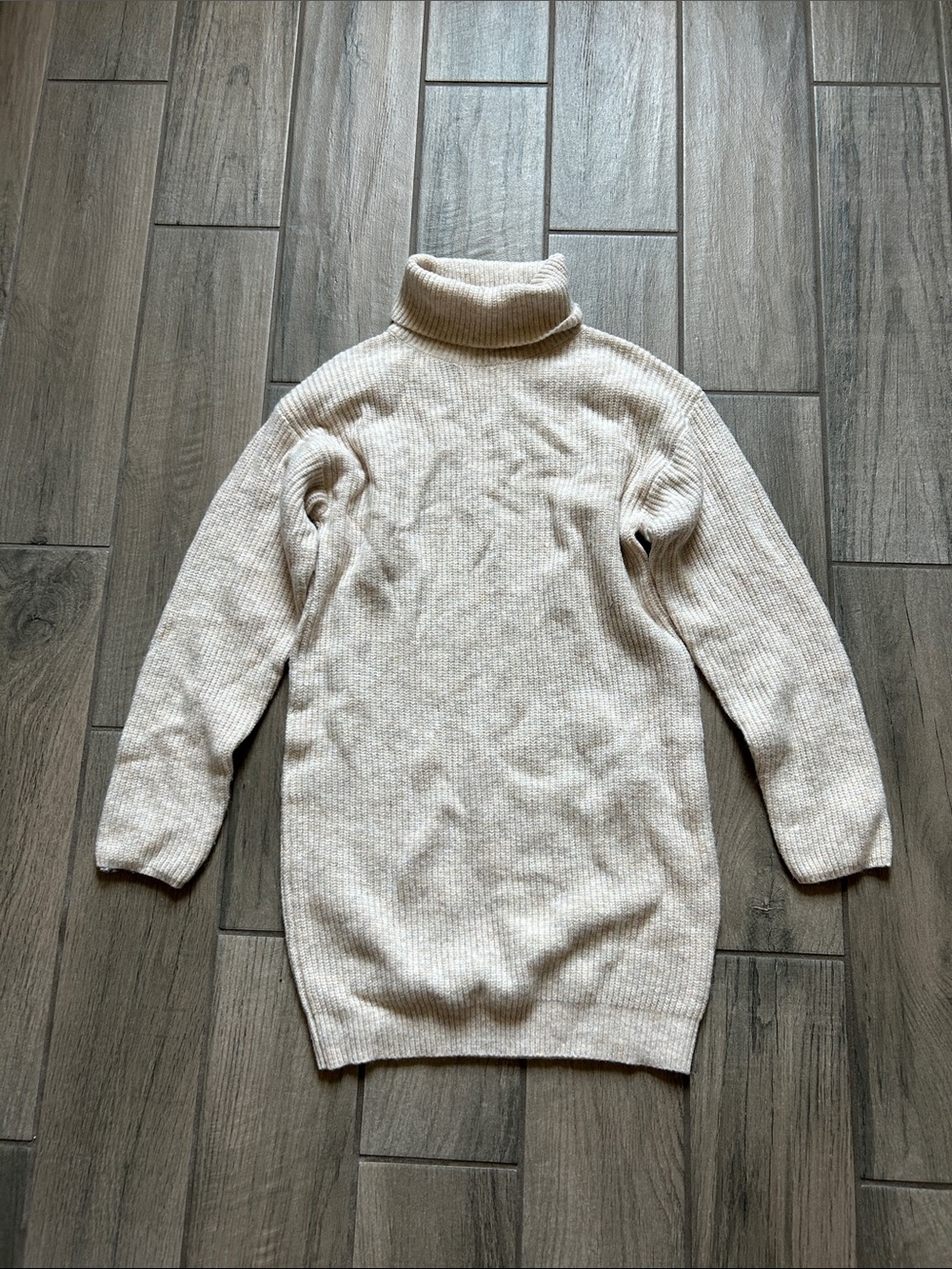 MOTF Cream Ribbed Turtleneck Mini Dress